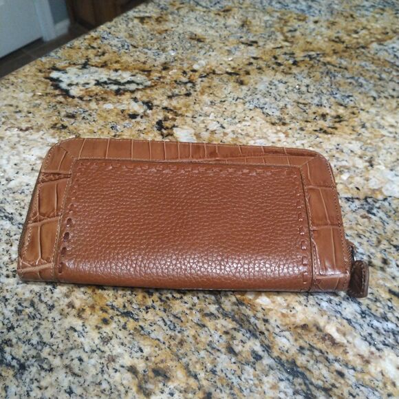 Brighton Croc Pebble Leather Full Zip Wallet Brown Clutch 8" Long - Picture 9 of 9